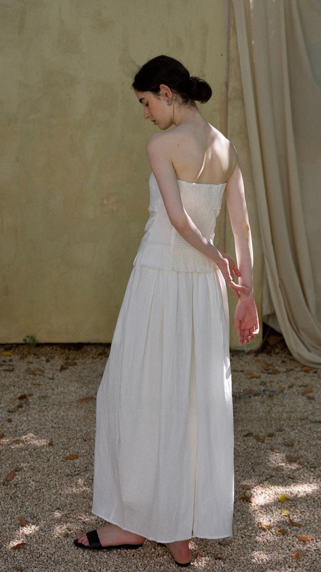 Women's French-style linen strapless top and maxi skirt set