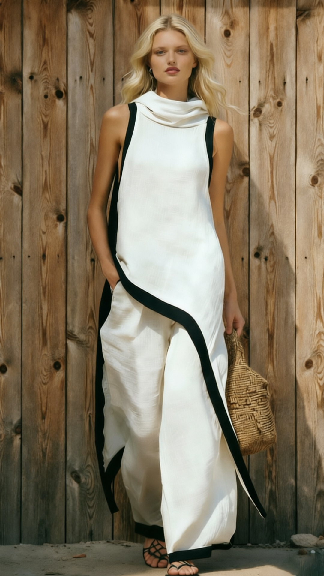 Artistic Cut Trim Elegant Linen Cotton Two-piece Set