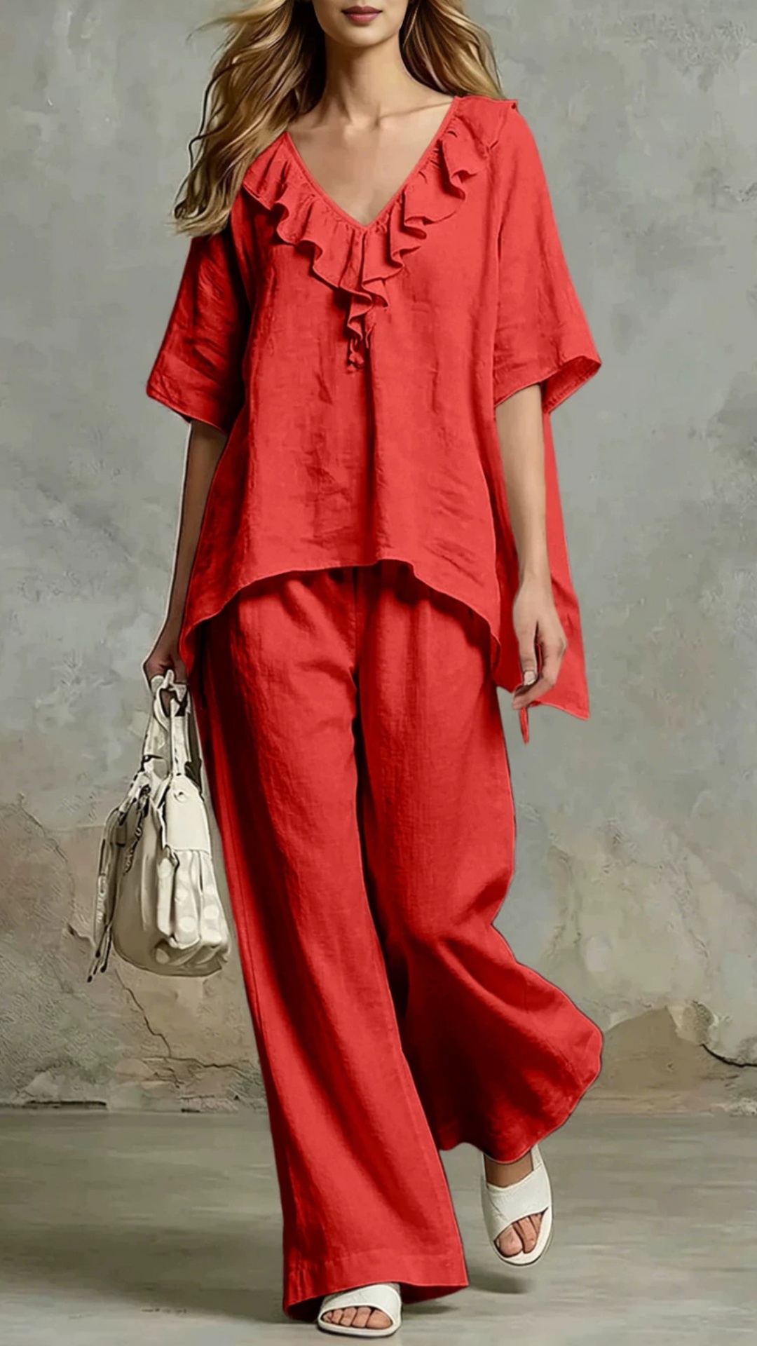 Women's Loose-Fit V-Neck Pullover & Cotton Casual Two-Piece Set