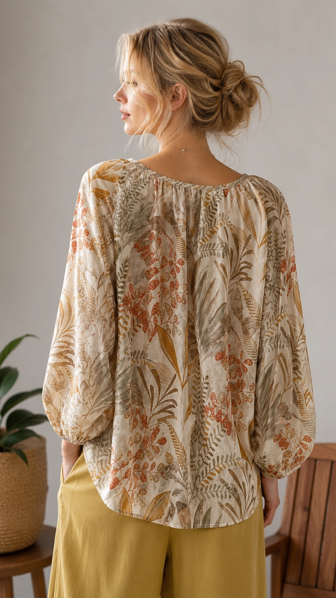 Women's Floral Print Puff Sleeve Blouse – Elegant V Neck Button Front Loose Fit Top