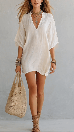 Women's V-Neck Loose Solid Color T-shirt Vacation Style Top