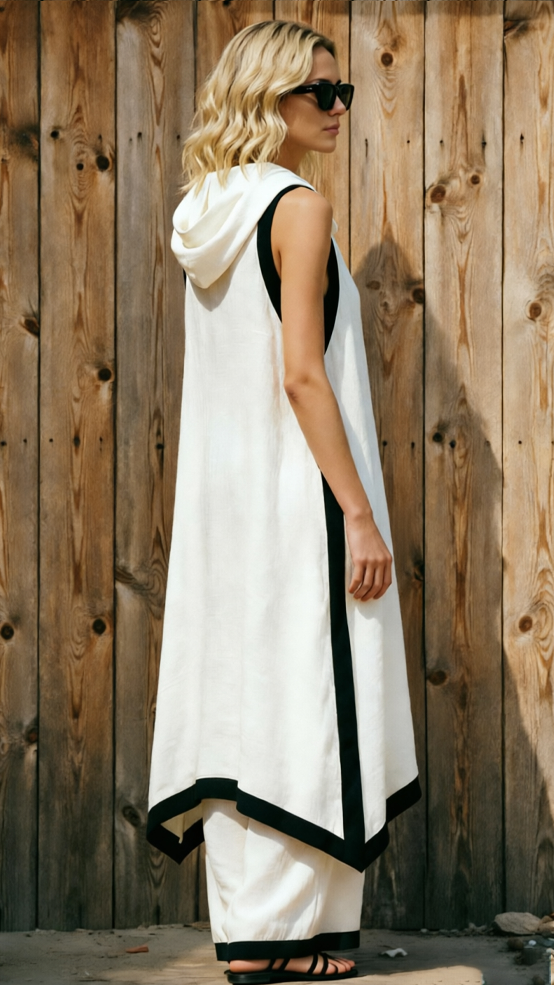Artistic Cut Trim Elegant Linen Cotton Two-piece Set