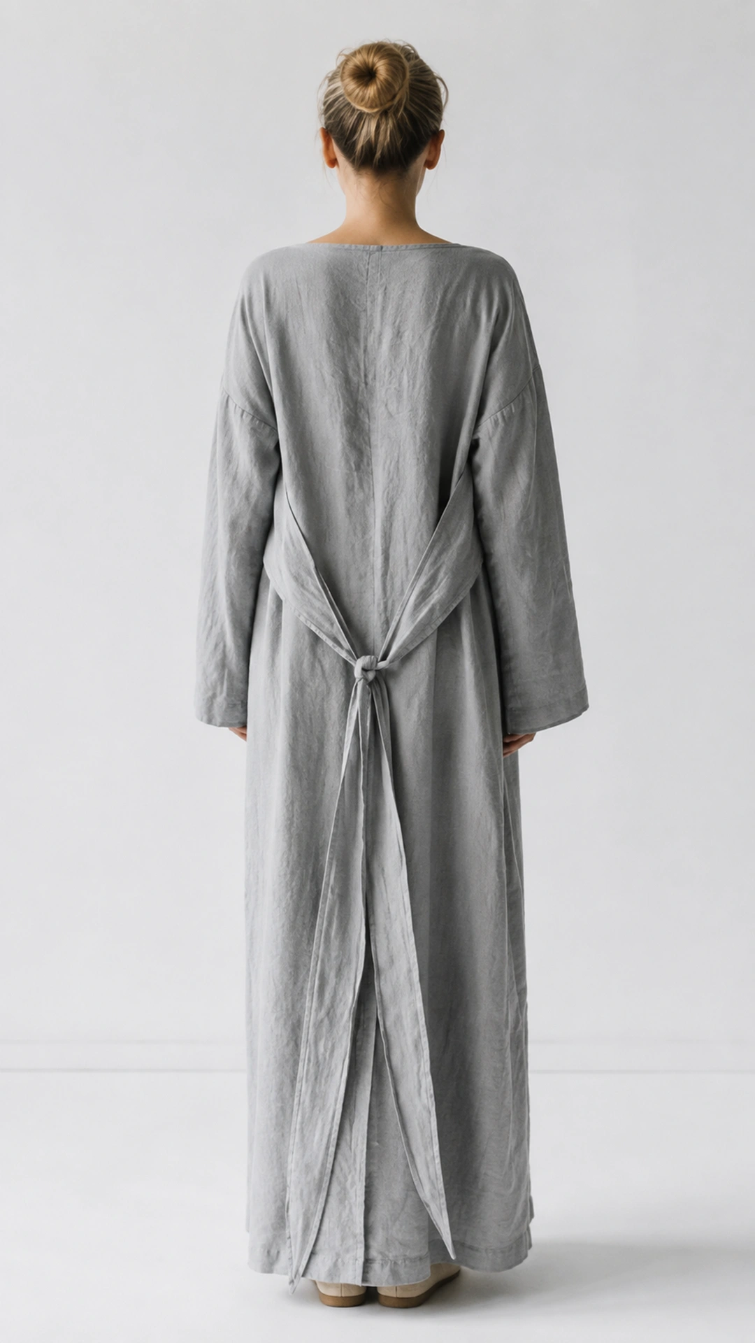 Adjustable Waist Tie Maxi Dress – Elegant Long Sleeve Dress