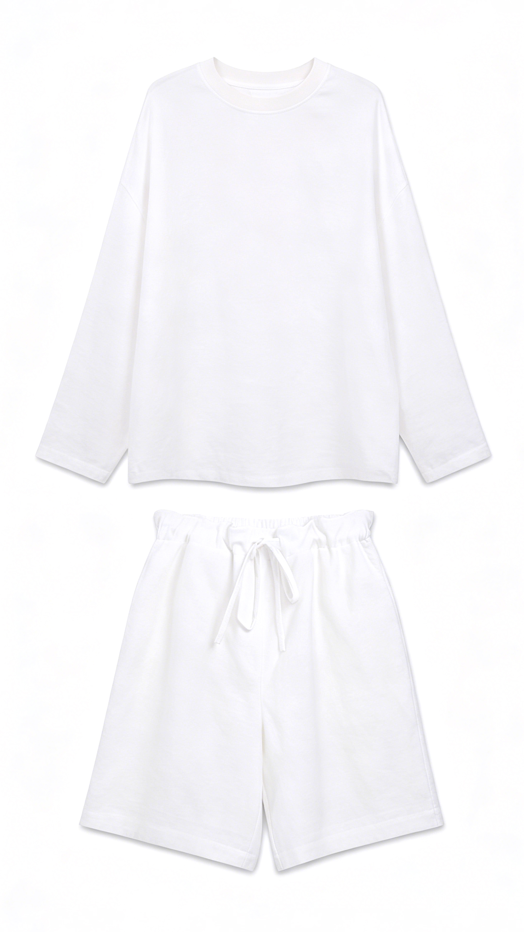 Linen relaxed-fit breathable long sleeve T-shirt set with shorts casual lounge two-piece set