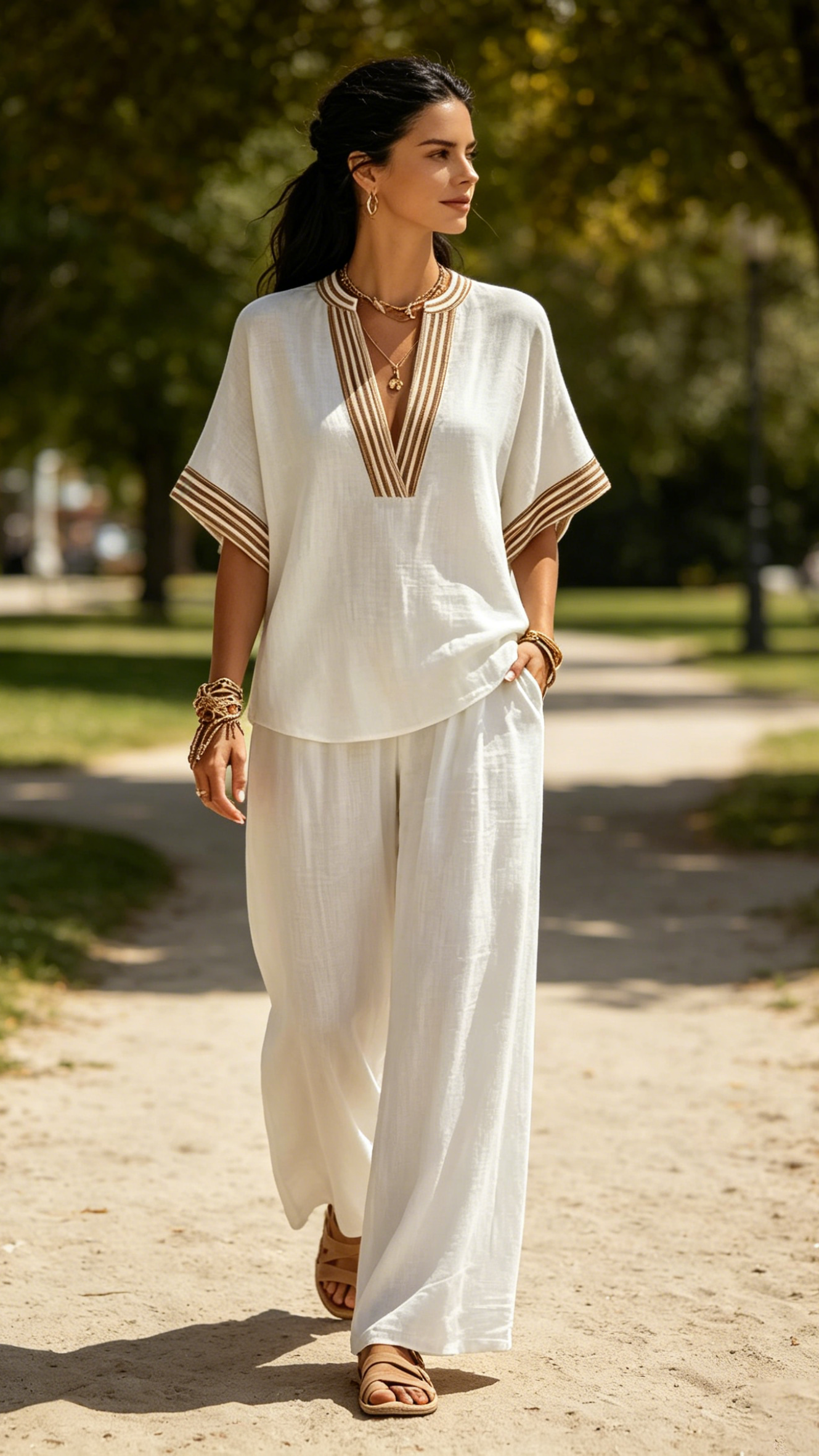 Women's Sleeveless Solid-Color Top and Wide-Leg Pants Two-Piece Set