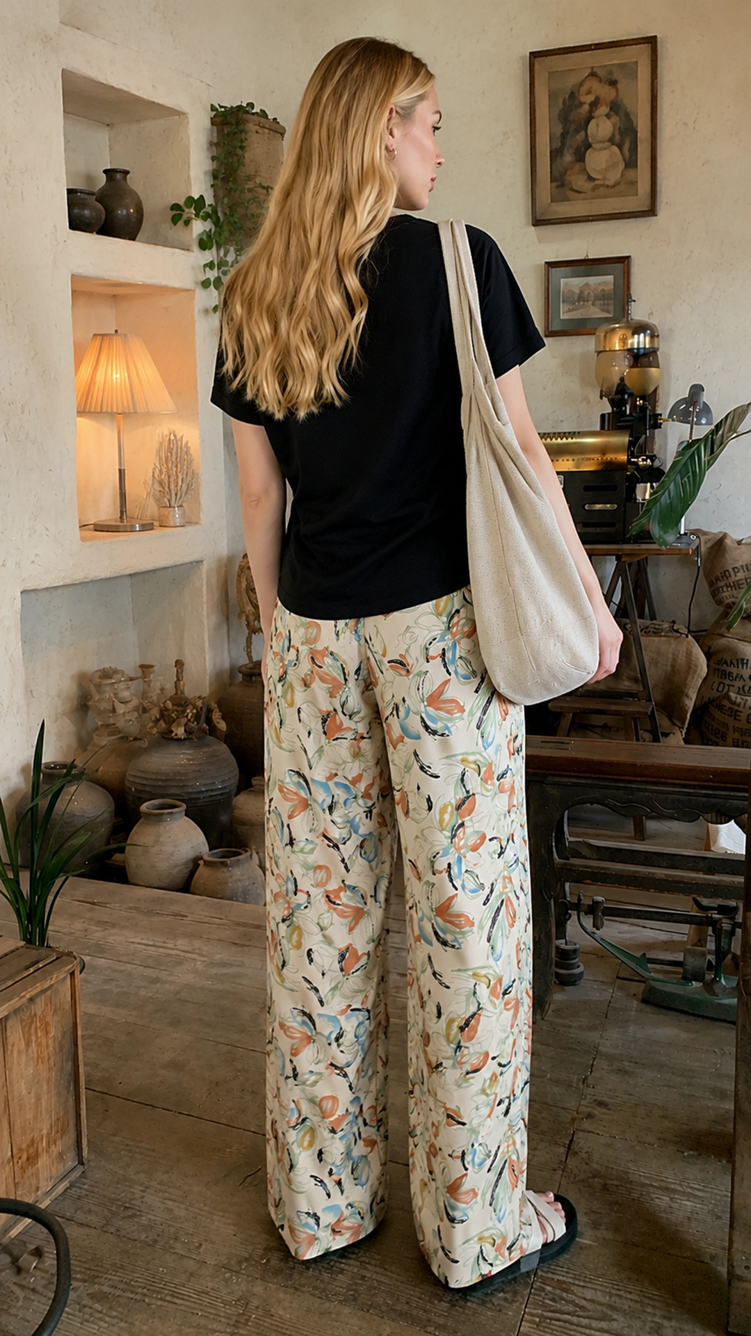 Women’s Apricot Floral Print High Waist Wide Leg Pants – Elegant Summer Trousers