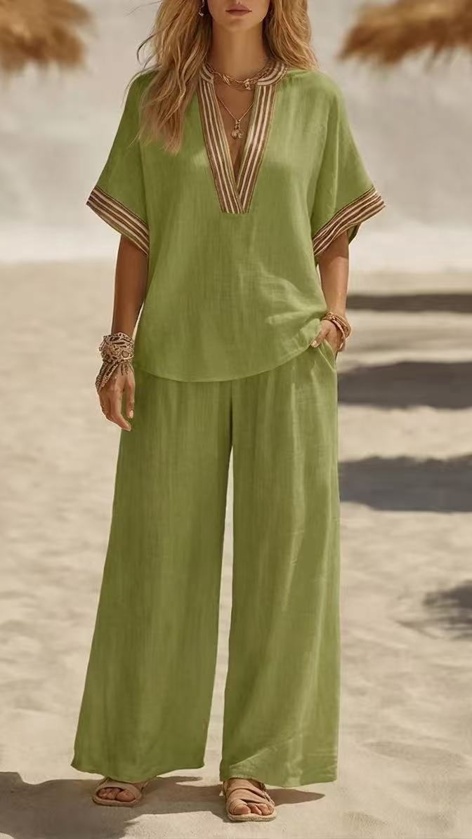 Women's Sleeveless Solid-Color Top and Wide-Leg Pants Two-Piece Set