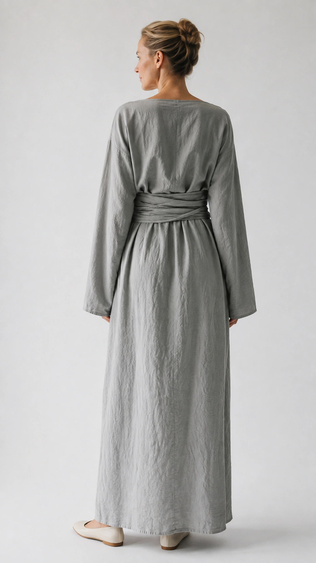 Adjustable Waist Tie Maxi Dress – Elegant Long Sleeve Dress