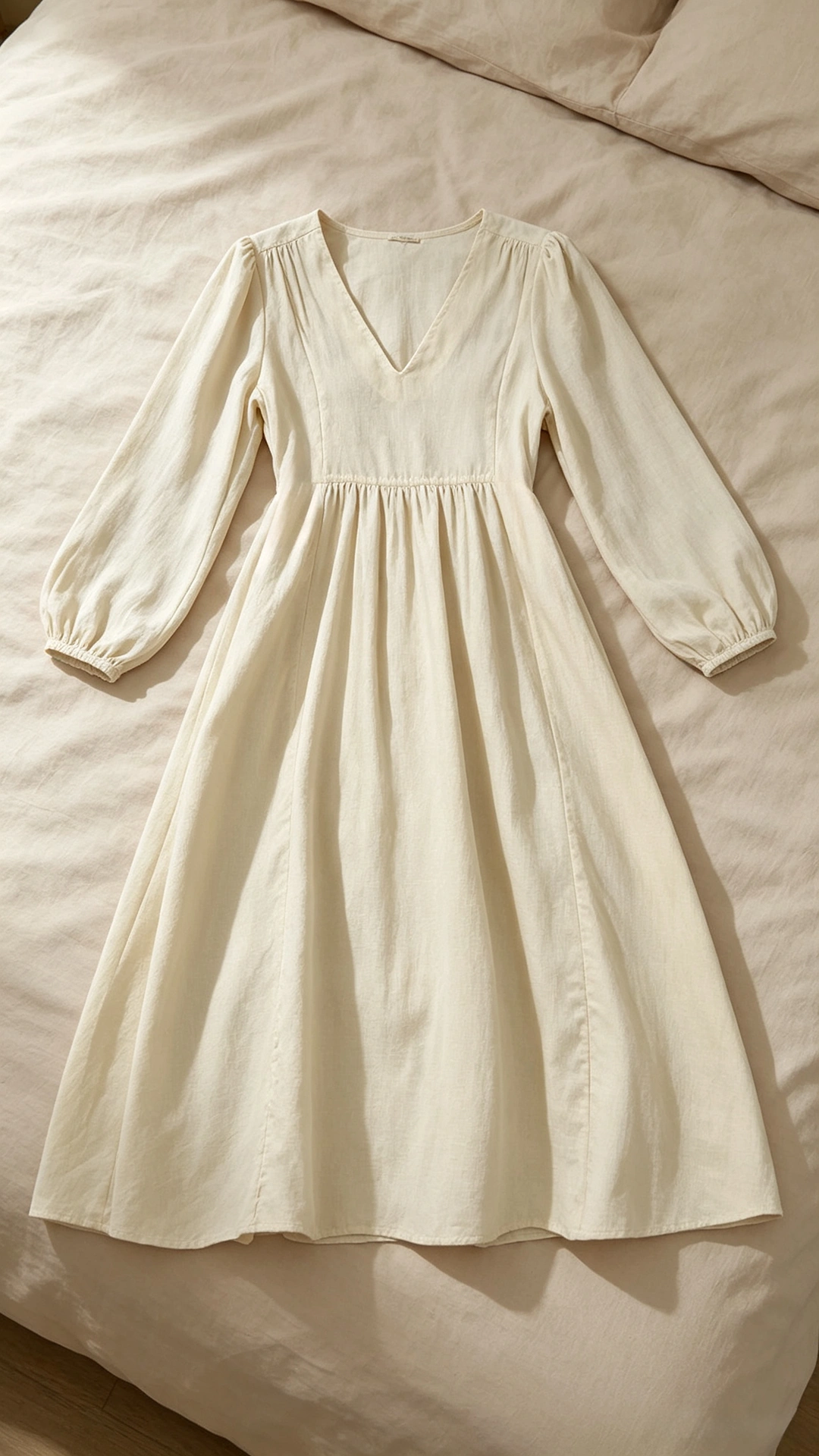 Women's Fashion Loose Fit Lantern Sleeve V Neck Midi Dress