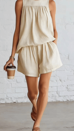 Women's  Cotton Blend Round Neck Sleeveless Top & Matching Shorts Set