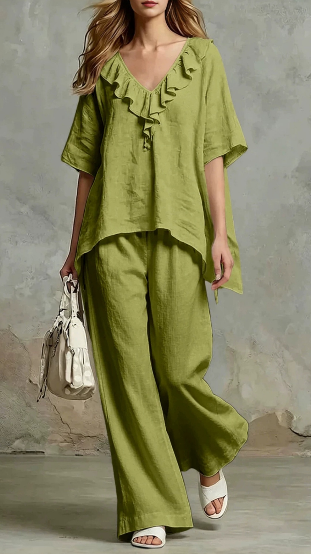 Women's Loose-Fit V-Neck Pullover & Cotton Casual Two-Piece Set