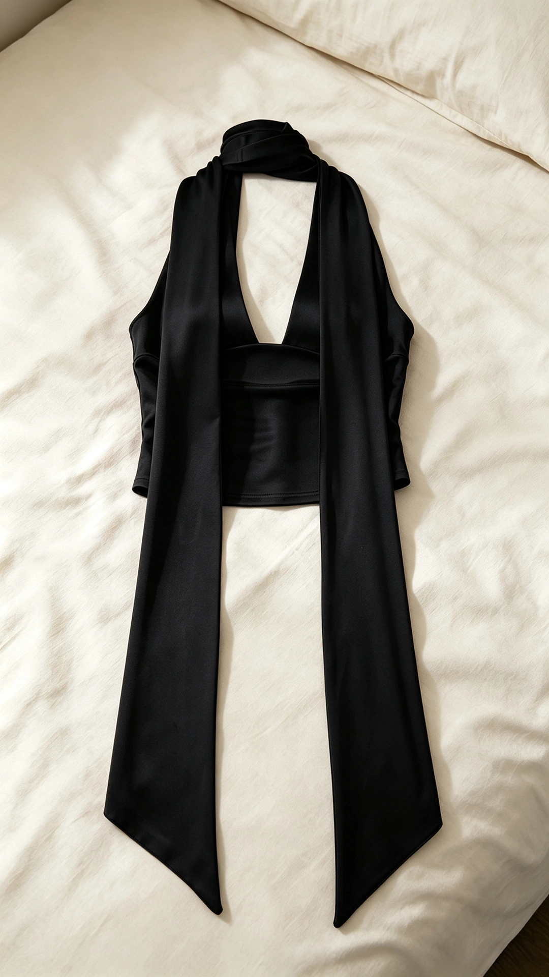 Women's Backless Halter Neck Top – Elegant Deep V Tie Front Crop Top with Stretch Fit