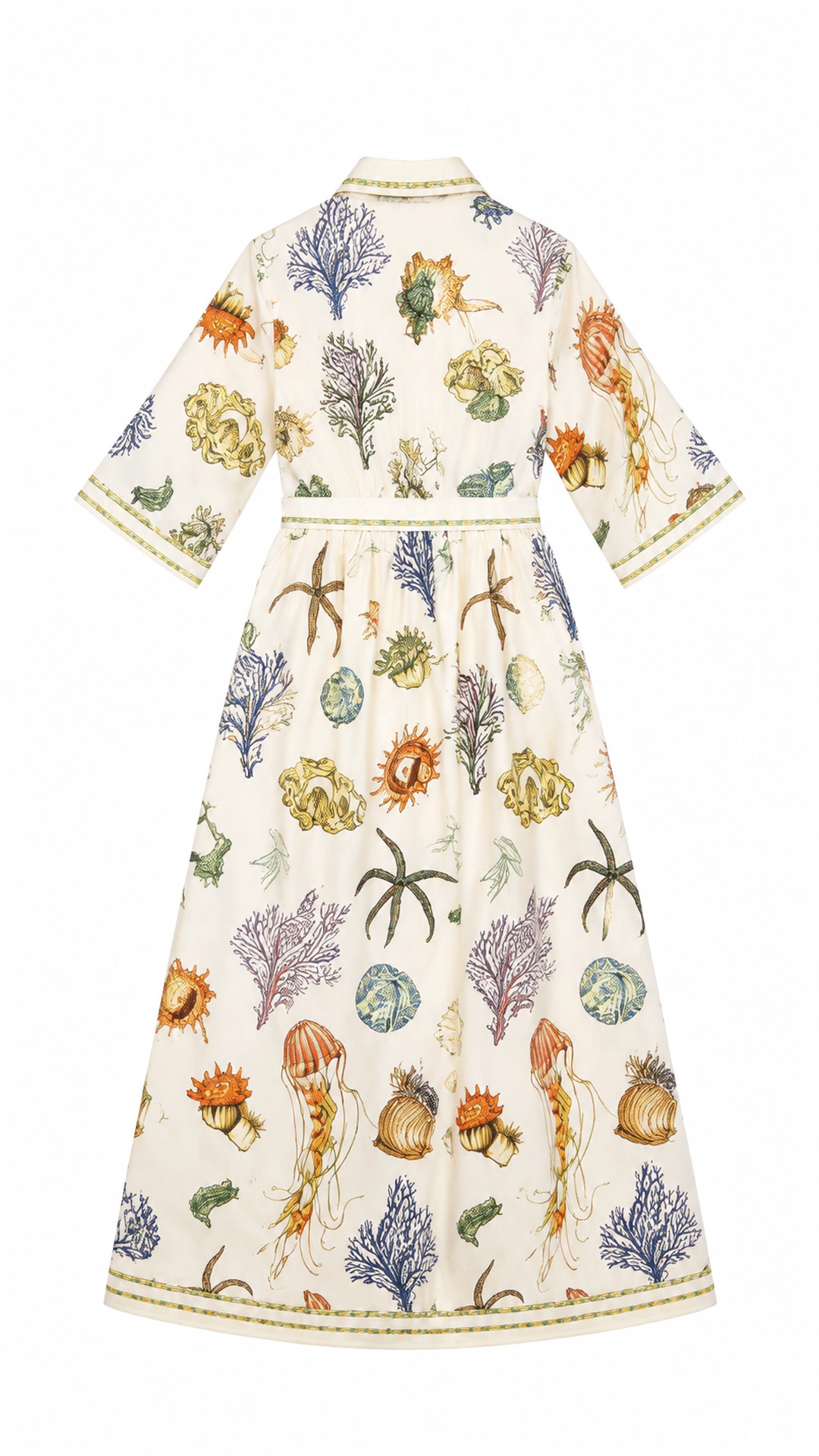 Coastal Print Maxi Dress with Belted Waist