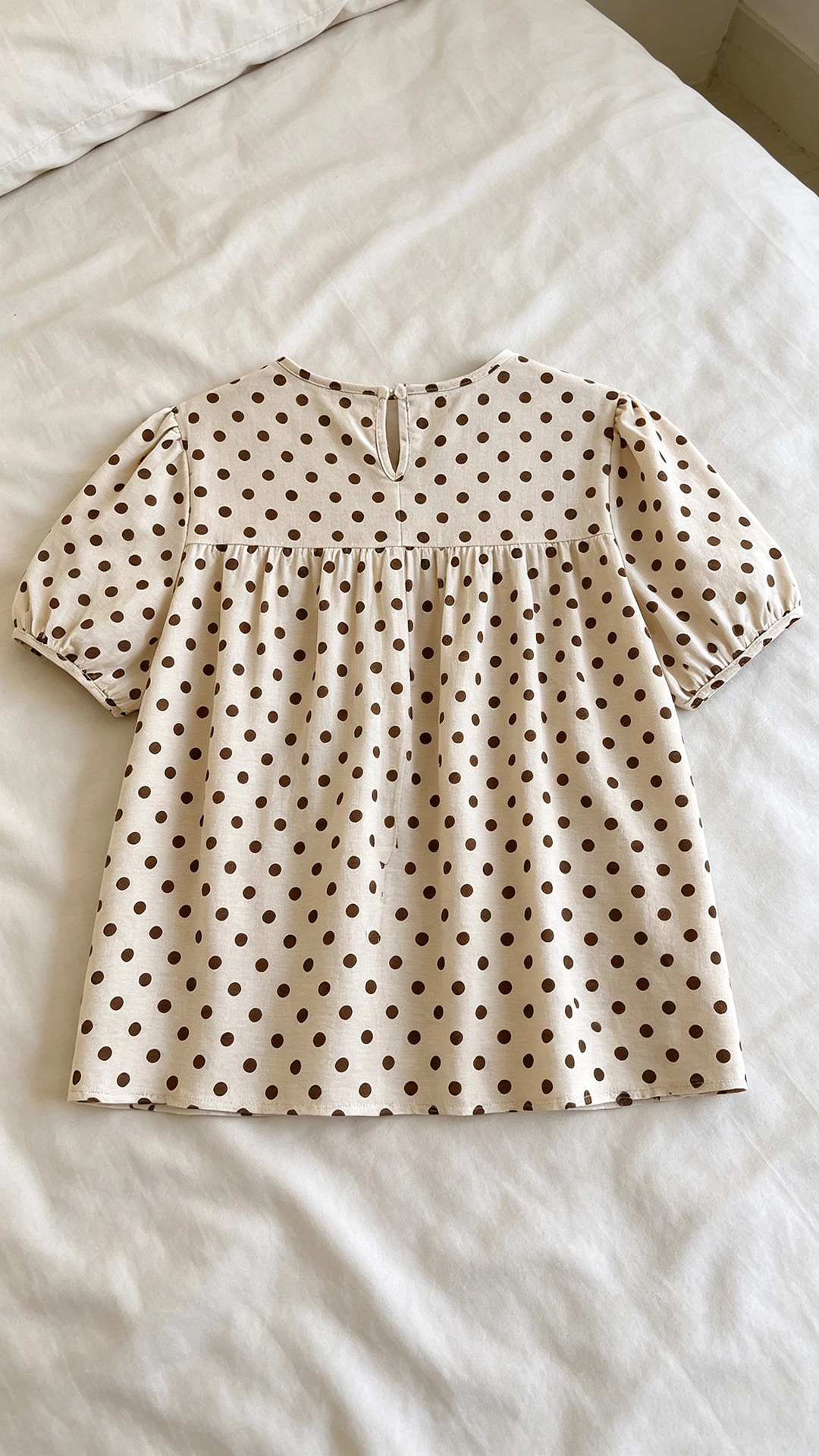 Women’s Apricot Polka Dot Puff Sleeve Blouse – Feminine Smocked Summer Top