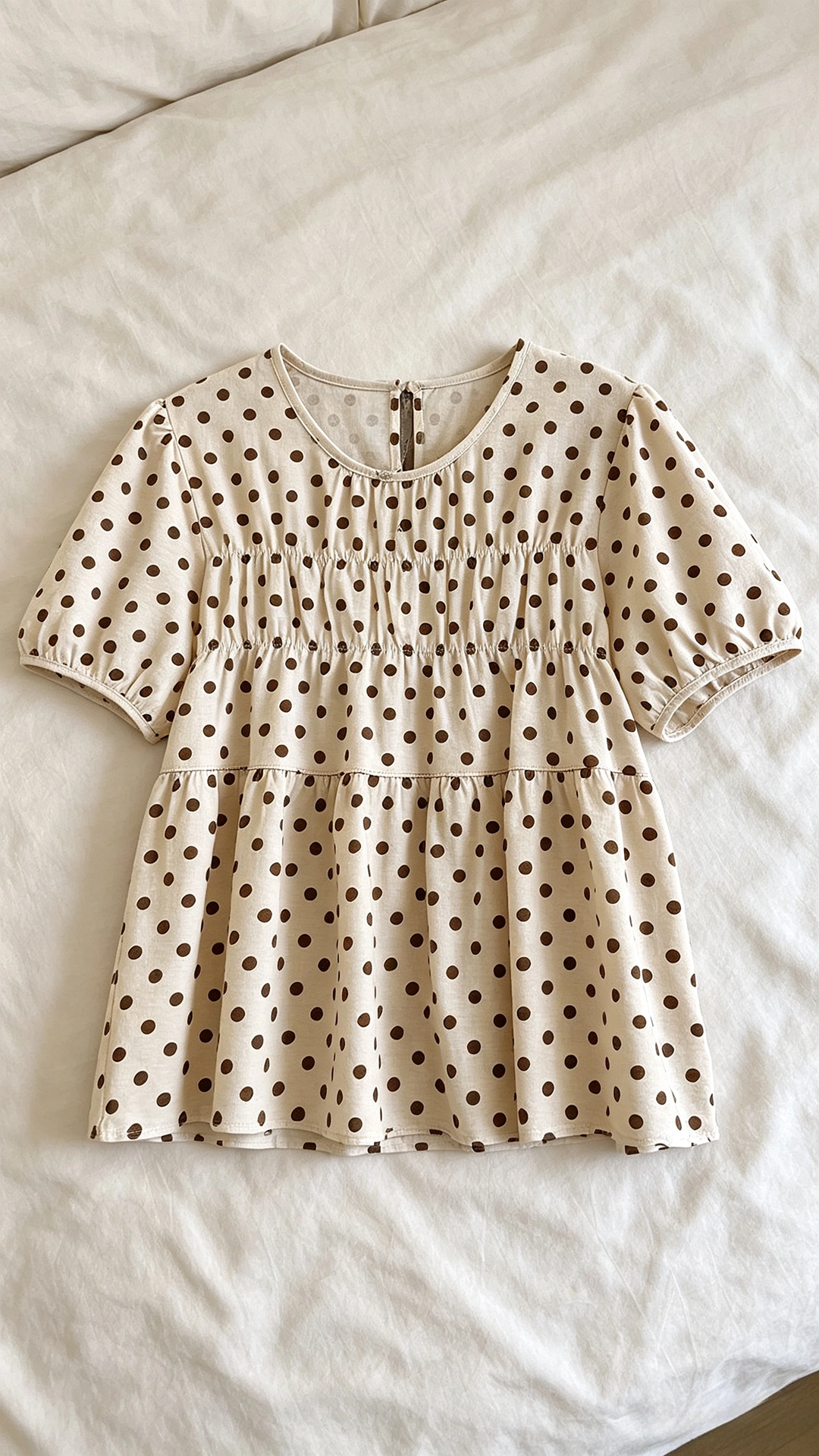 Women’s Apricot Polka Dot Puff Sleeve Blouse – Feminine Smocked Summer Top