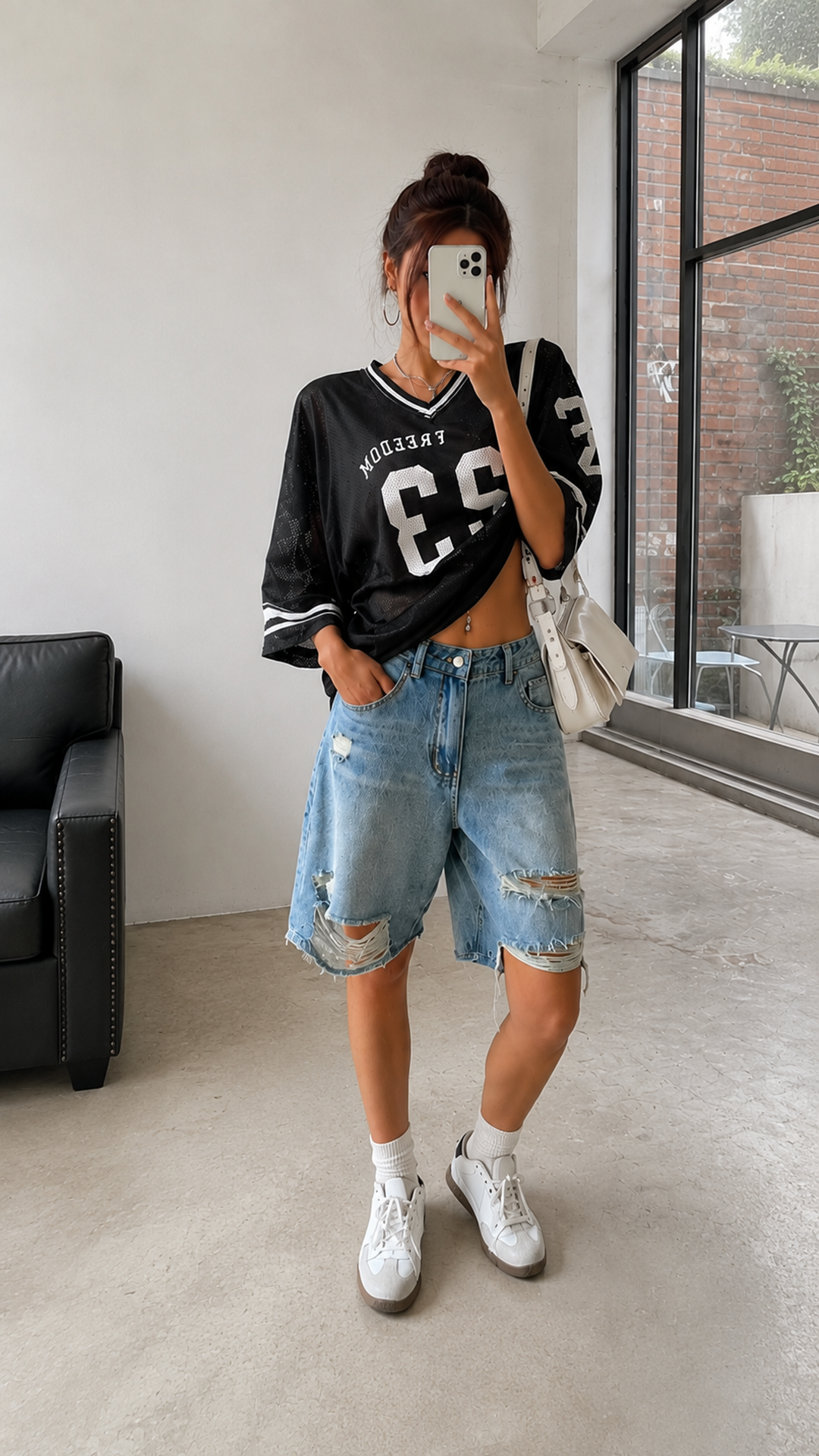 Women Light Wash Distressed Straight Leg Denim Bermuda Shorts