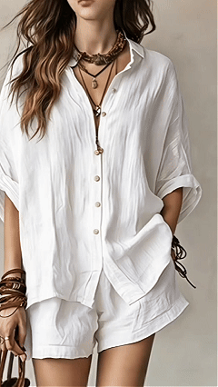 Women's Casual Solid-Color Shirt Two-Piece Set