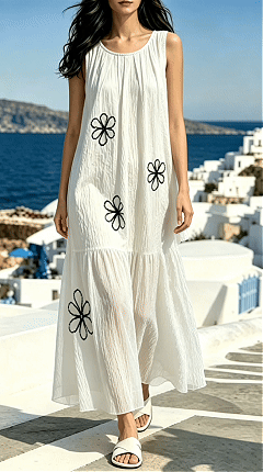 Women's French-style 3D embroidered cut-out floral tank dress