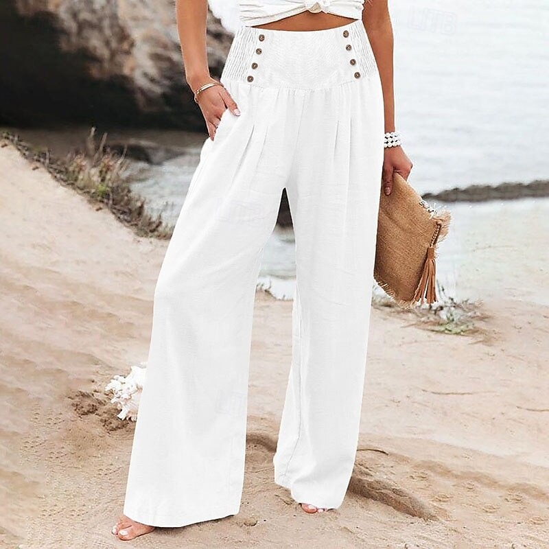 ⏰ LAST DAY SAVE 50%🔥Women's Wide Leg Dress Pants Chinos Vacation Streetwear Casual Full Length Medium Waist Plain