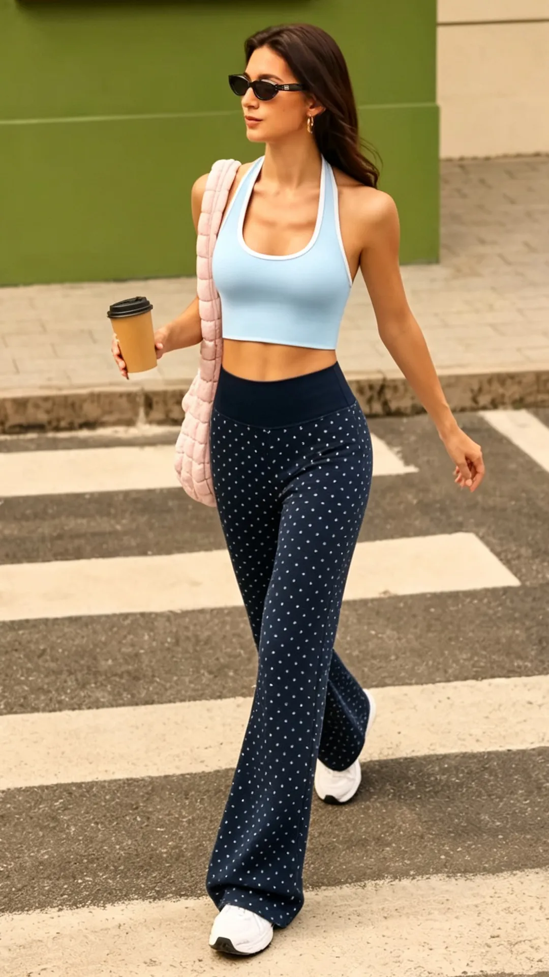 Polka Dot High-Waisted Flare Pants for Women Vintage Slimming Casual Wide-Leg Trousers with Elegant Drape