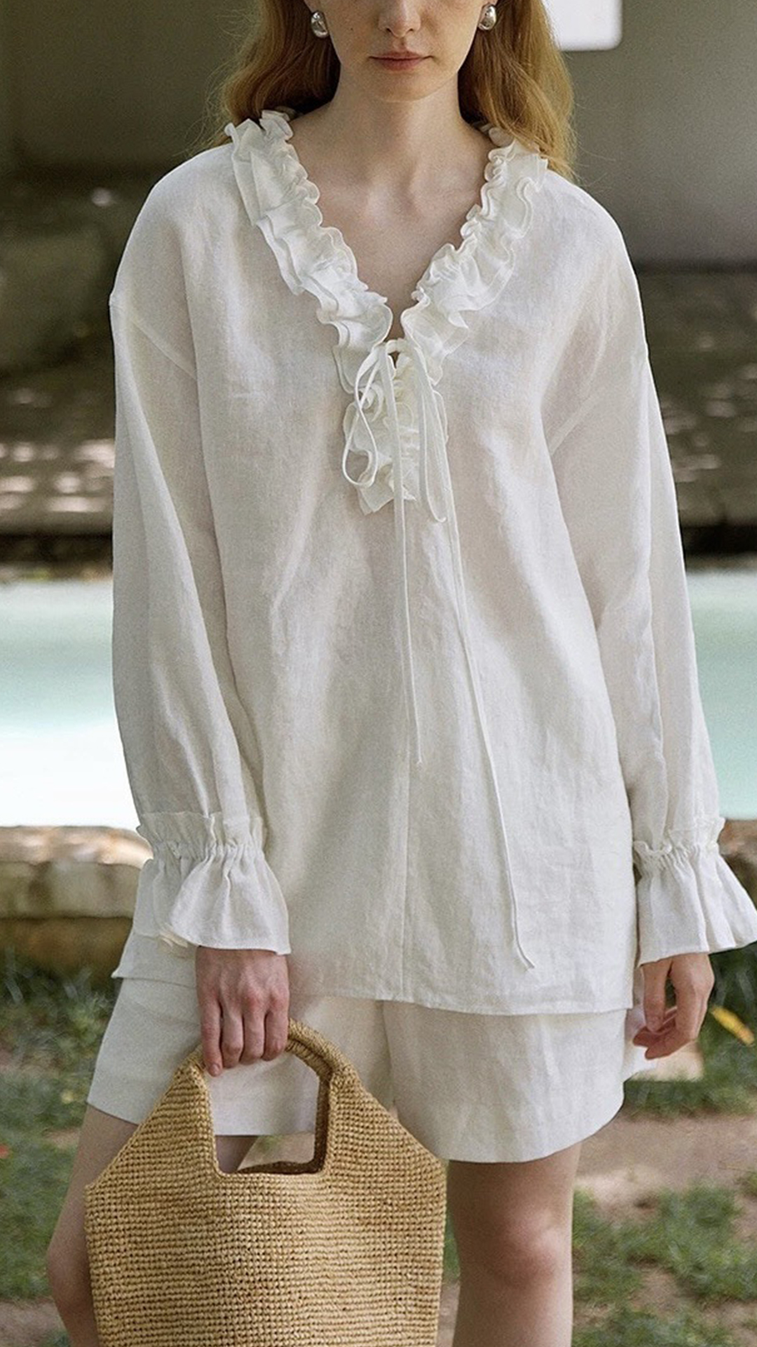 Women's French Linen Pleated Top & Shorts Set