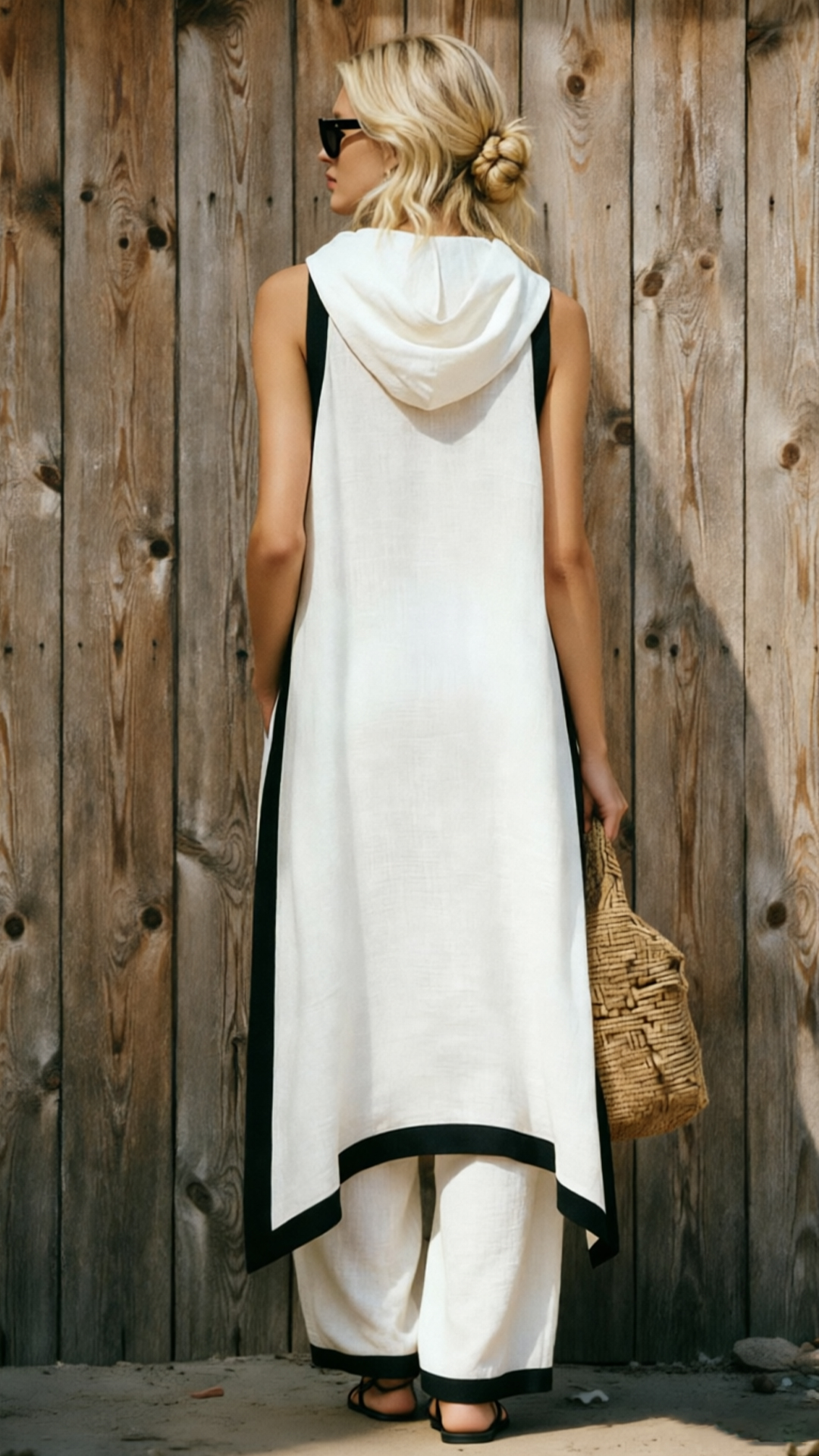 Artistic Cut Trim Elegant Linen Cotton Two-piece Set