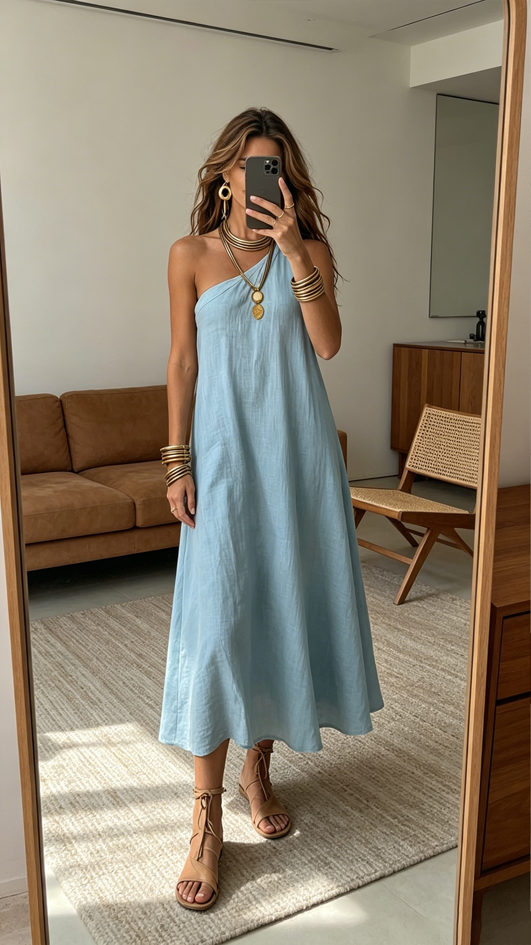 Women's Cotton-Blend One-Shoulder Casual Maxi Dress