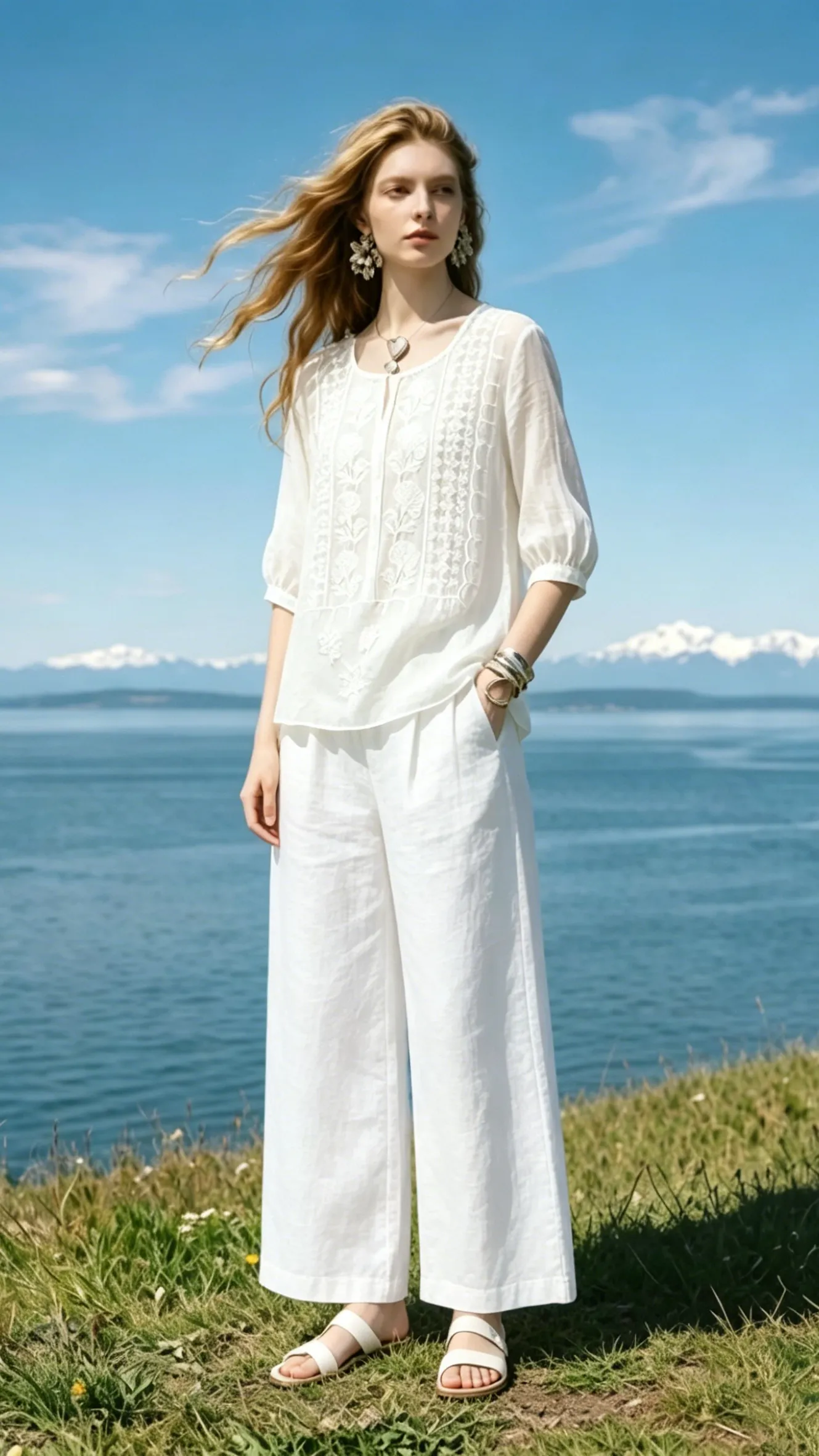 Women's Loose-Fit Cotton-Linen T-Shirt with Elaborate Embroidery-Artsy Vintage Style