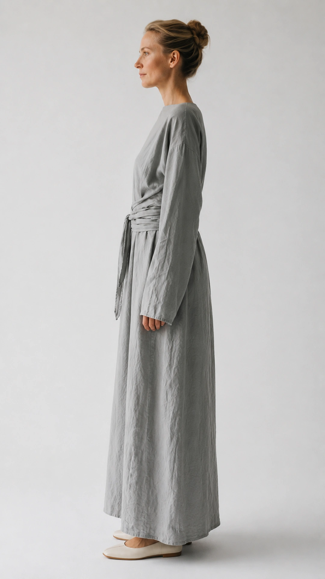Adjustable Waist Tie Maxi Dress – Elegant Long Sleeve Dress