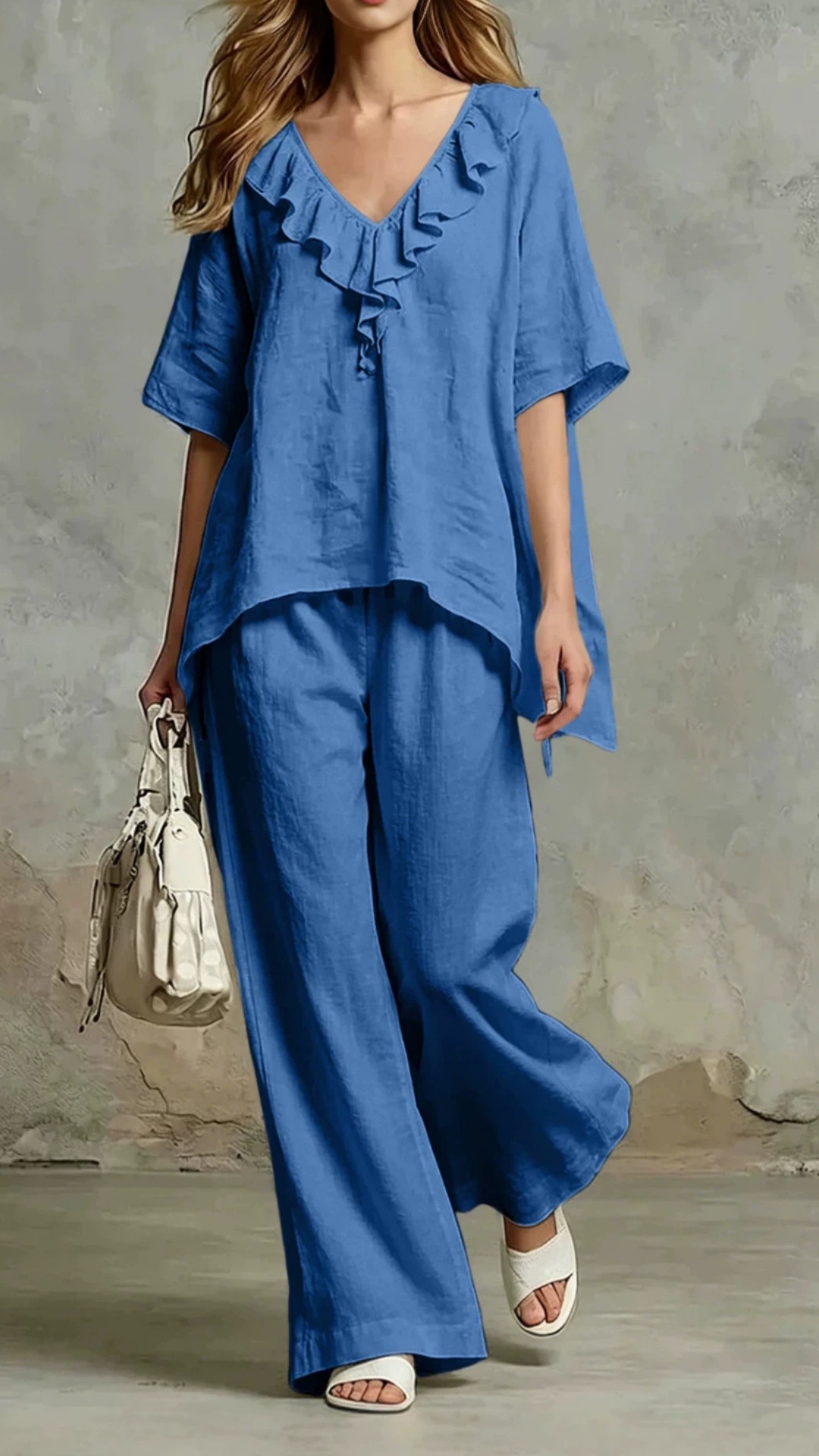 Women's Loose-Fit V-Neck Pullover & Cotton Casual Two-Piece Set