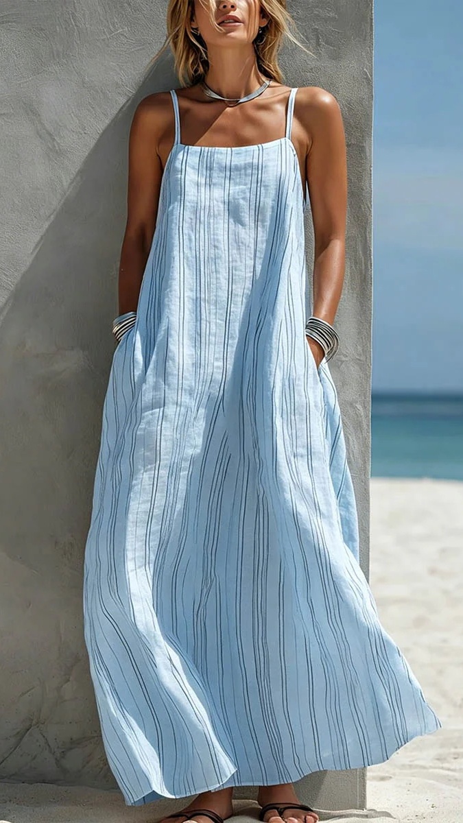 Women's Striped Creative Casual Vacation-Style Sleeveless Strappy Dress