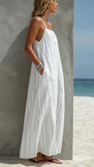 Women's Striped Creative Casual Vacation-Style Sleeveless Strappy Dress