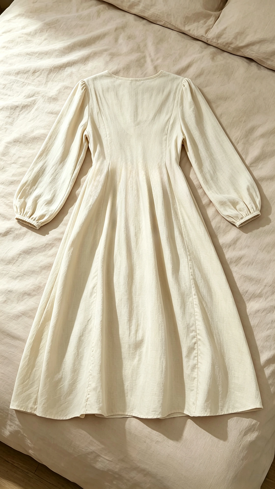 Women's Fashion Loose Fit Lantern Sleeve V Neck Midi Dress