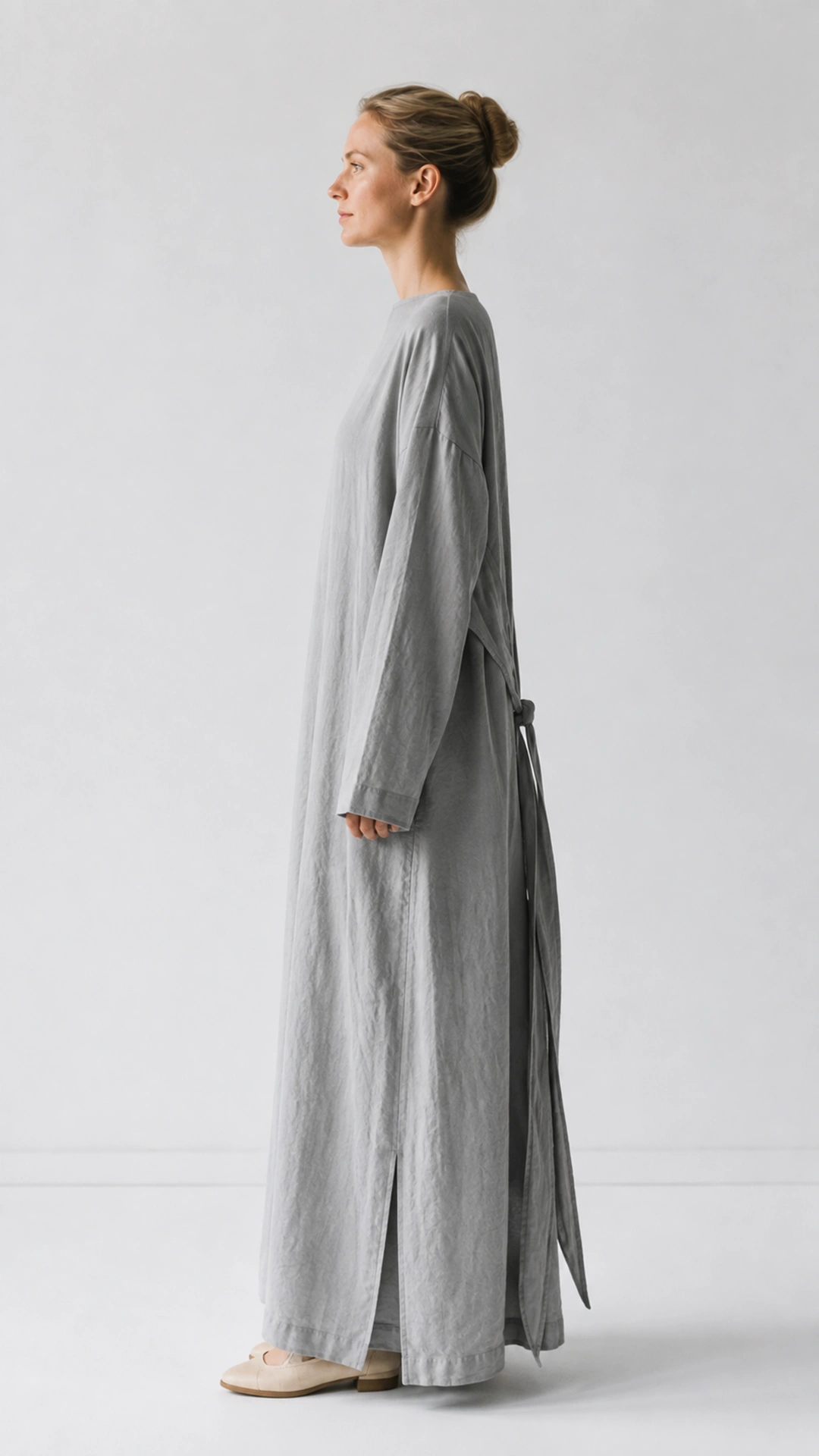 Adjustable Waist Tie Maxi Dress – Elegant Long Sleeve Dress