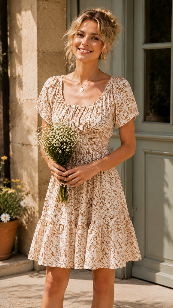 Women's Vintage Floral Mini Dress - Romantic Cottagecore Puff Sleeve Summer Dress