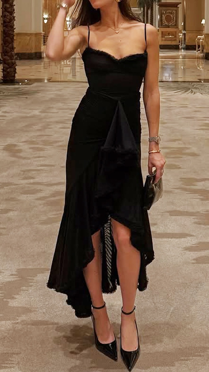 Women's Sleeveless Spaghetti Strap Ruched Mermaid Dress